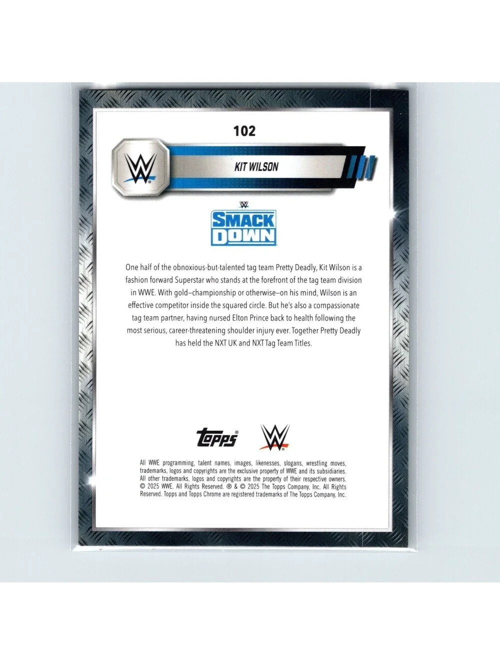 2025 Topps Chrome WWE Sapphire Kit Wilson #102 Gold Refractor #/50 SmackDown